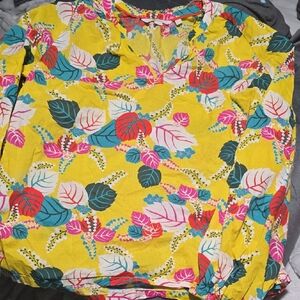 Boden Pink and Green Ruffled Long Sleeve Blouse